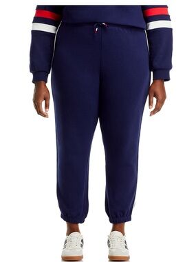 Aqua Navy Track Jogger Pants with Red & White Stripe Detail
